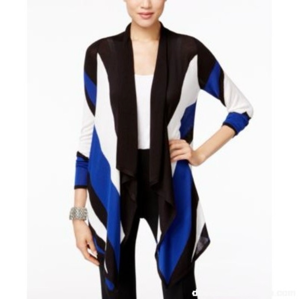 INC International Concepts Open Front Long Sleeve Striped Cardigan Sweater Large